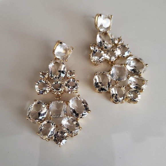 Kate Spade New York Gold Fill Crystal Chandelier Earrings Clear New with Tags - Picture 2 of 6